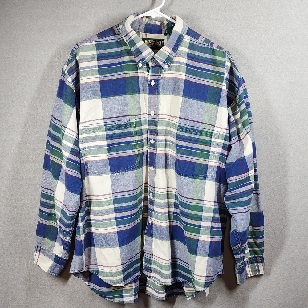 Vintage‎ American Eagle Outfitters Shirt Mens XL Blue Green Plaid Button 90s
